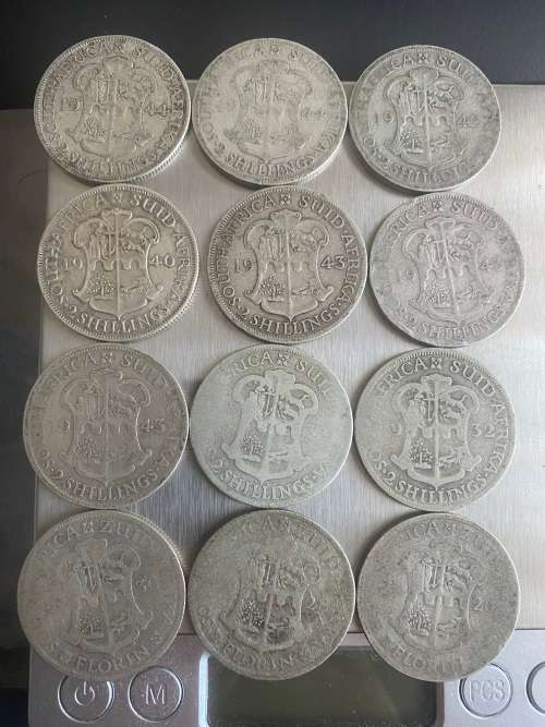 Lot of 12 x Florin and 2 Shillings 80% Silver Coins